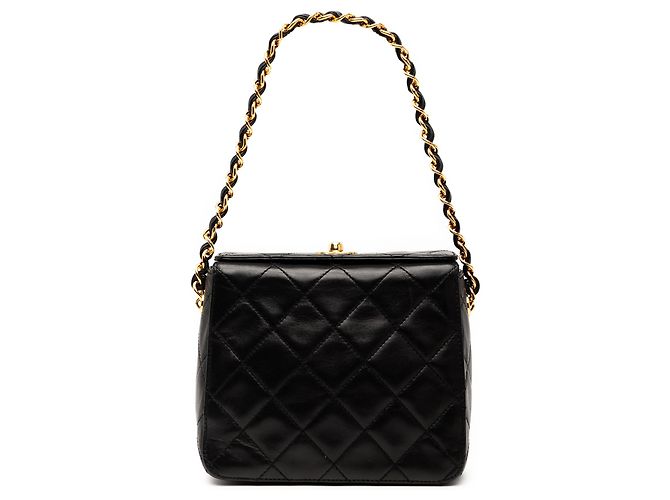 Chanel Schwarze CC gesteppte Lammleder Umlege-Handtasche