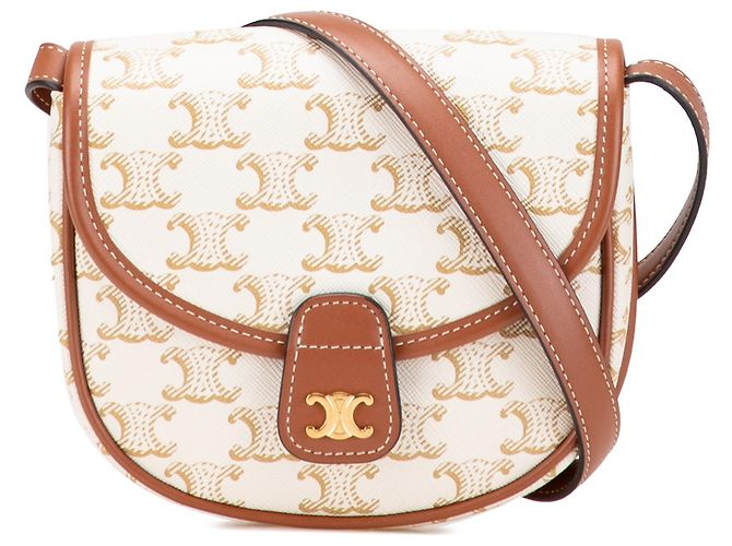 Céline Borsa a tracolla Celine Mini Triomphe in tela rivestita bianca Marrone Bianco