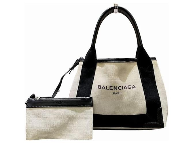 Everyday Balenciaga Navy Cabas XS 390346 Handbag Black White Cloth  ref.2554597
