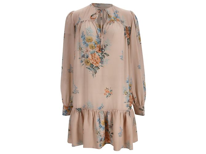 Abito Mini Alexander McQueen in Seta con Stampa Floreale Multicolore