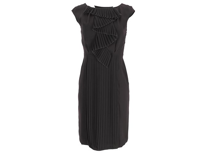 Max Mara Pleat-Accent Midi Dress in Brown Triacetate