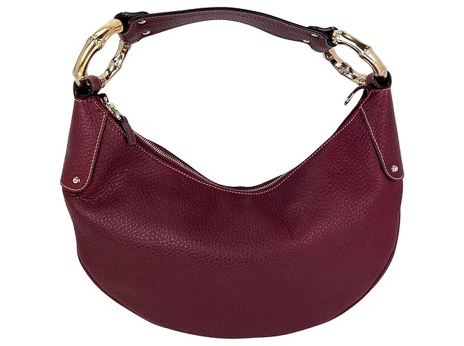 Bamboo Bolsa hobo de couro bordeaux com anel de bambu meia-lua Gucci Vermelho