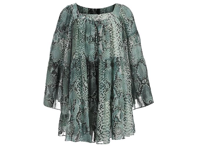 Chiffon-Bluse mit Schlangenprint von Pierre Balmain aus grüner Seide