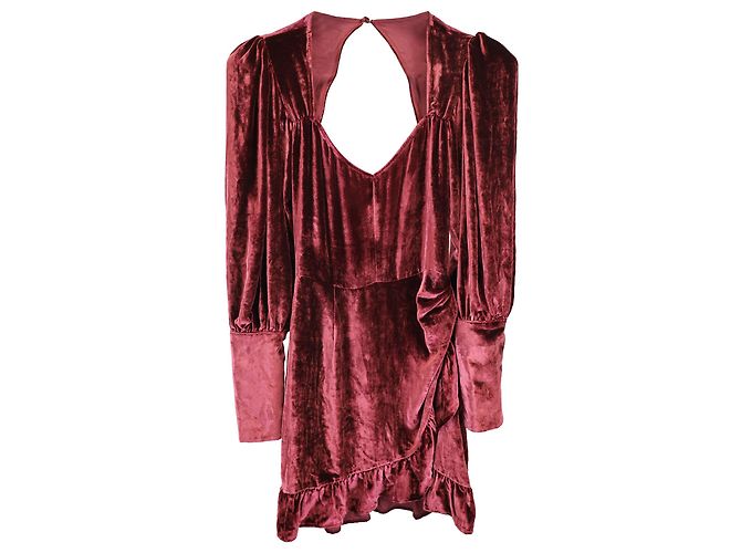 Abito Mini Wrap Fortune di Reformation in Velluto Borgogna Rosso Bordò