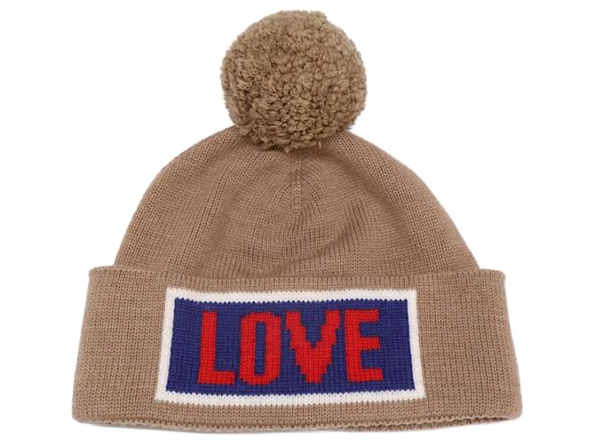 Fendi LOVE LOGO GORRO Gorro de Lã Marrom  ref.2556225