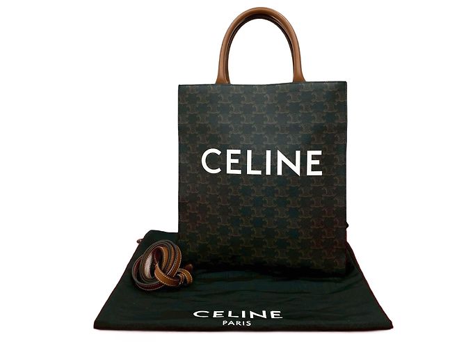 Céline Bolsa 2way Celine Triomphe Vertical Cabas Small de couro Marrom Preto