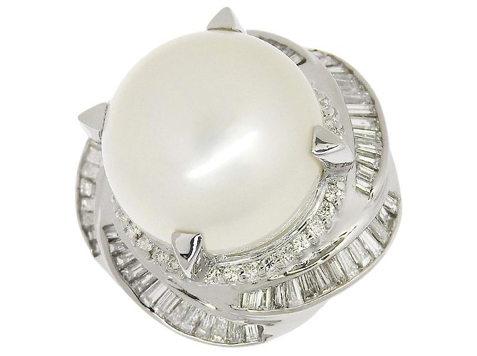 Autre Marque Pt900 Platin Perlen-Diamantring Silber
