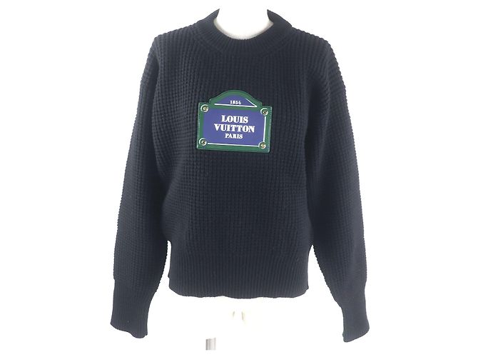 Maglione in lana con patch logo Louis Vuitton Nero