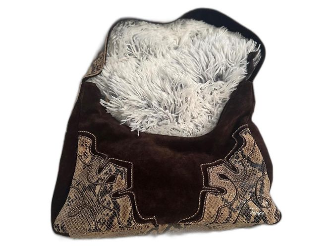 Braccialini Brown Suede Handbag with Python Effect Dark brown