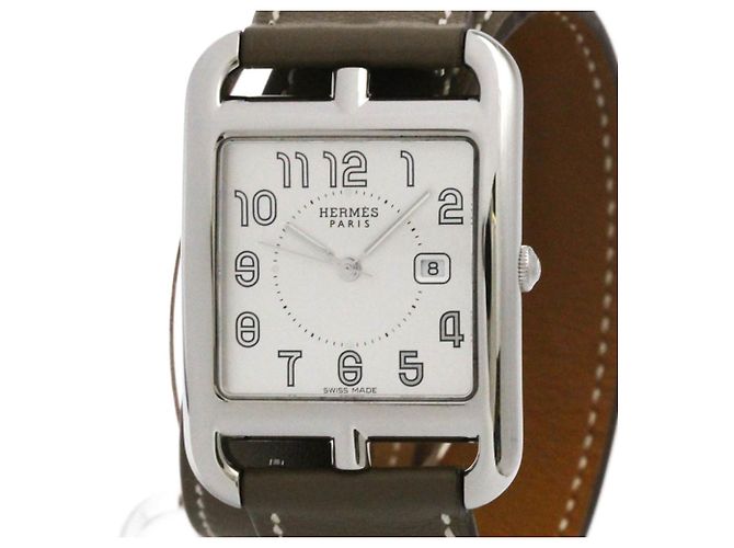 Relógio masculino em aço e couro Hermès Cape Cod Quartz CC2.710