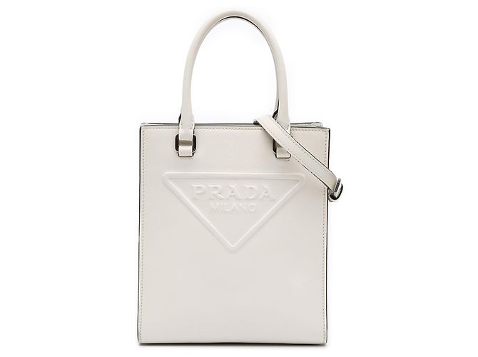 Bolsa mini de couro macio branco com logo Prada
