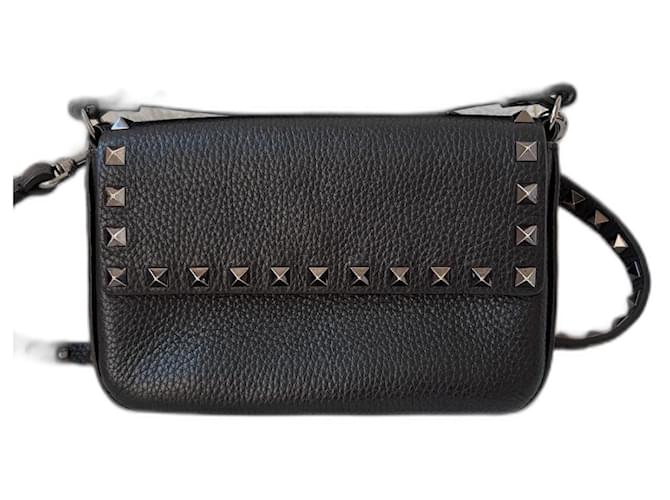 Valentino Garavani Rockstud Sac à main en cuir grainé noir 