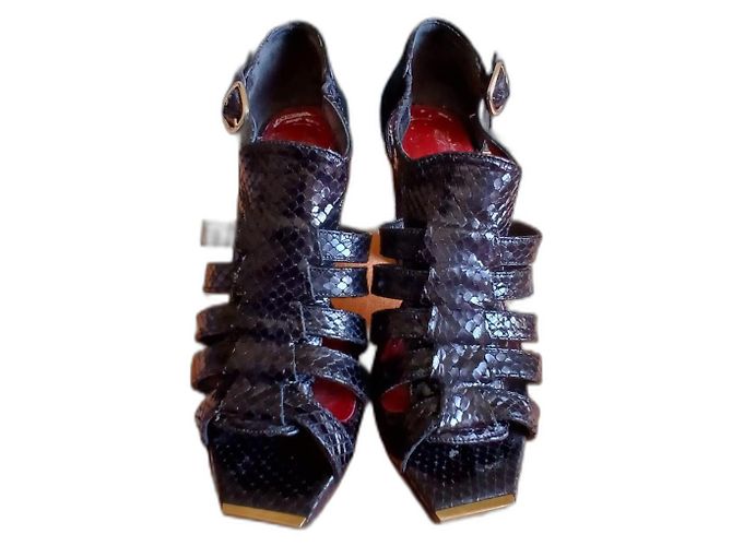 Robert Clergerie Black Python Sandals