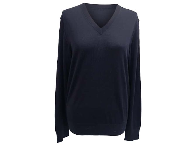 Dunkelblauer Wollpullover mit V-Ausschnitt von Dolce & Gabbana Marineblau