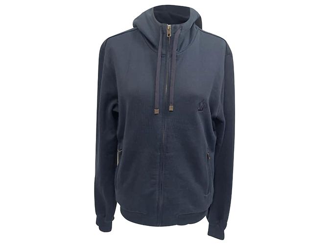Dolce & Gabbana bestickter Kapuzenpullover mit Reißverschluss aus navyblauer Baumwolle Marineblau