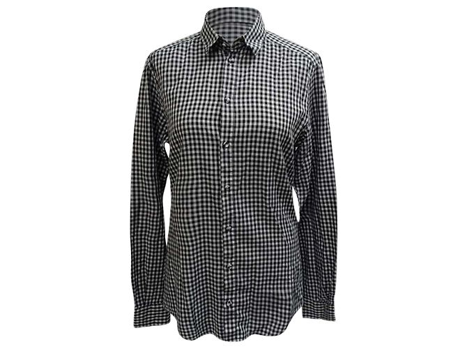 Camisa de botones a cuadros en blanco y negro de algodón de Dolce & Gabbana