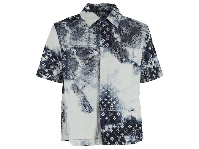 Camicia in denim a maniche corte Louis Vuitton Monogram in cotone blu