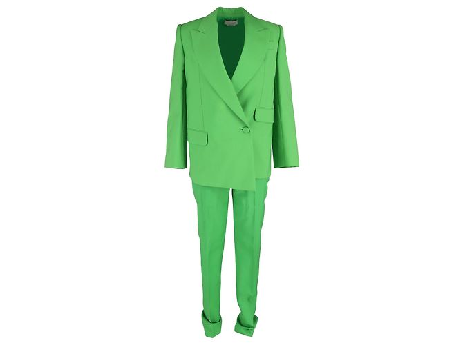 Doppelt gefütterte Blazer von Alexander McQueen mit Hose aus grüner Wolle