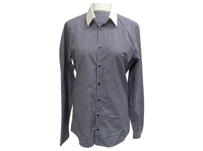 Gucci Gingham Button-Down-Hemd aus blauem und weißem Baumwollstoff 