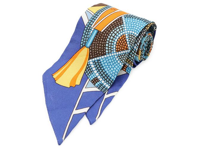 Lenço de seda Twilly da Hermès Azul Multicor Laranja