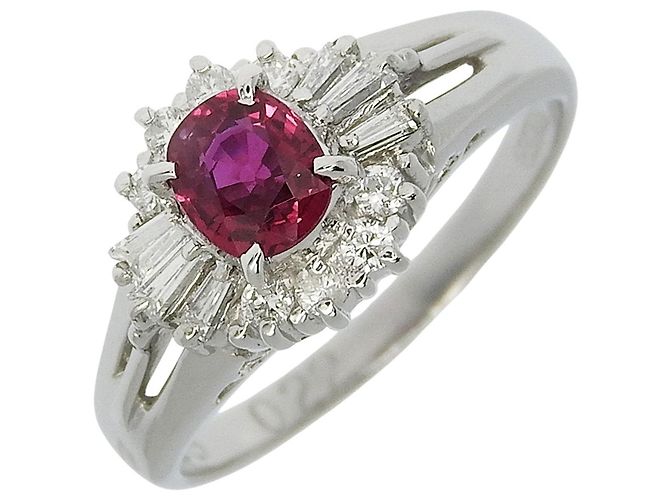 Autre Marque Pt900 Platinum Ruby 0.48ct Diamond 0.22ct Ring Silvery