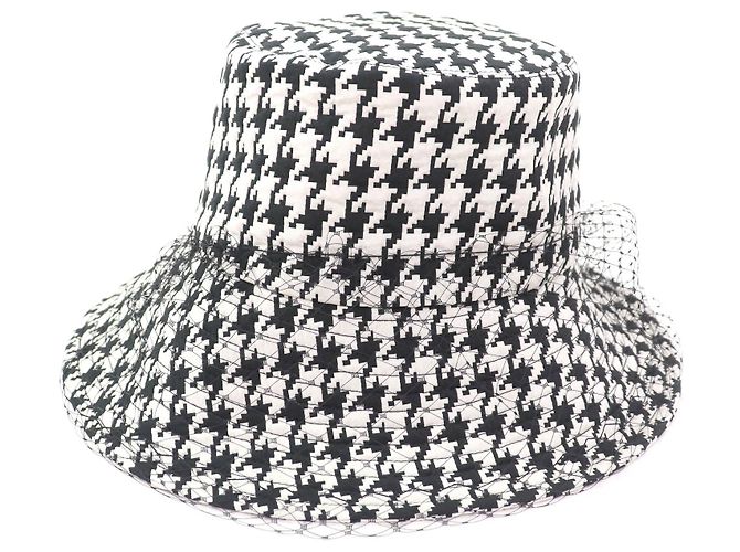 Christian Dior Houndstooth Tulle Hat Black White