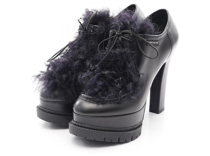 Louis Vuitton Leather Fur Booties Black
