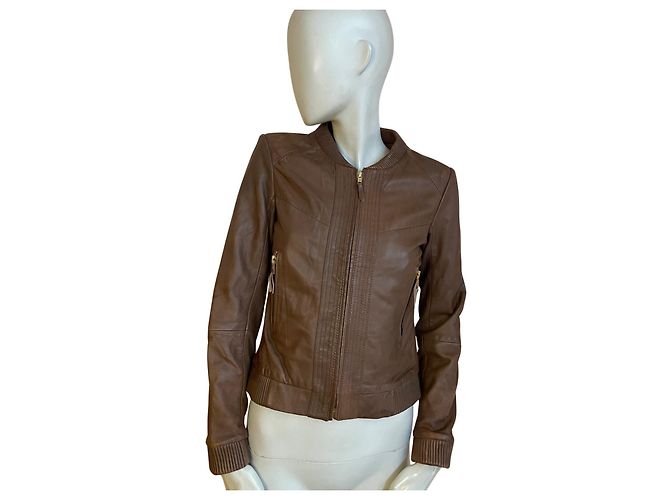 Mango Echte braune Lederjacke – Chic Biker-Geist ✨ Dunkelbraun