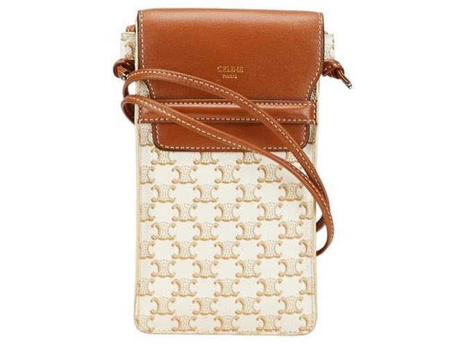 Céline Borsa a tracolla Celine Triomphe con custodia per telefono Marrone Bianco