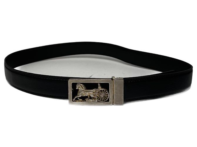 Céline Schwarzer Gürtel mit Vintage Celine Paris Wagenlogo