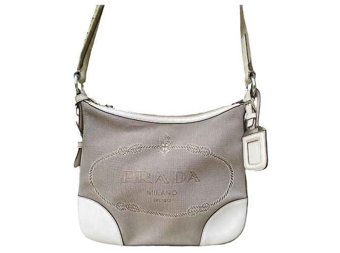 Bolso de mano Prada Jacquard color cáscara de huevo en tela Blanco roto