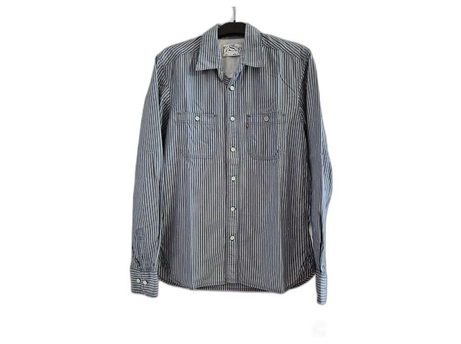 Camicia Levi's da uomo taglia S / 36 blu a righe bianche maniche lunghe 100% cotone Levi's Bianco