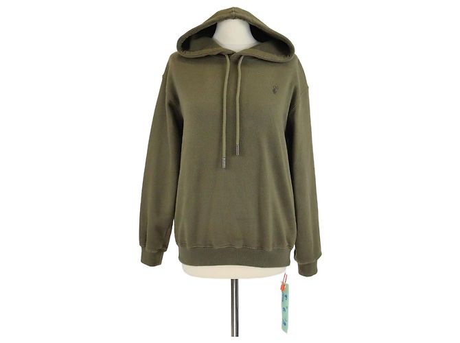 Off White Off-White Kapuzenpullover aus Baumwollstrick mit khakigrüner Blumenprint Weiß