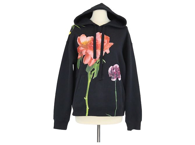 Suéter de malha de algodão com estampa de rosa preta Valentino Preto Branco