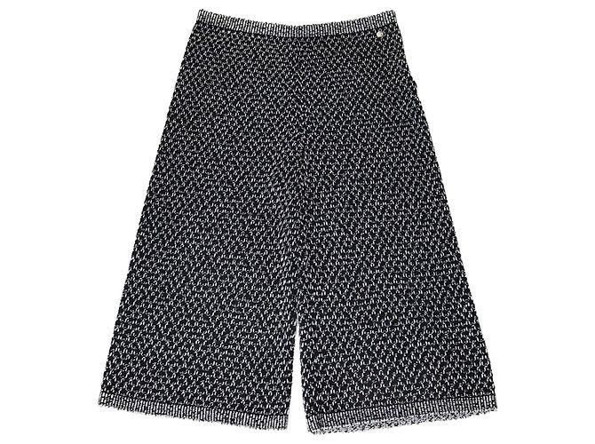 Calça larga de crochê em algodão e seda preta/branca Chanel Preto Branco