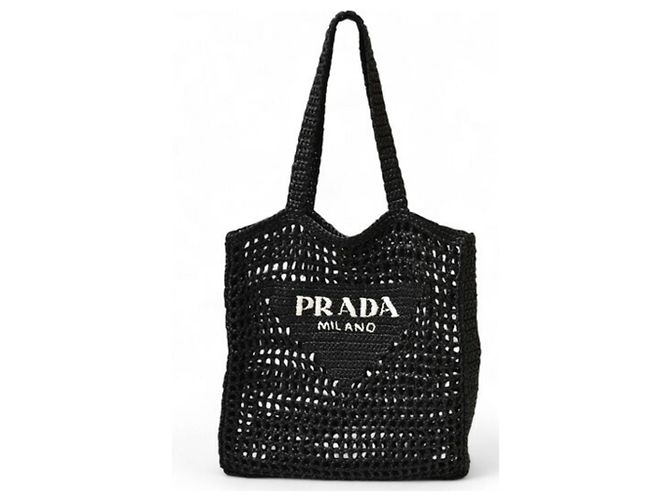 Tote Prada Rattan Einkaufstasche Schwarz 