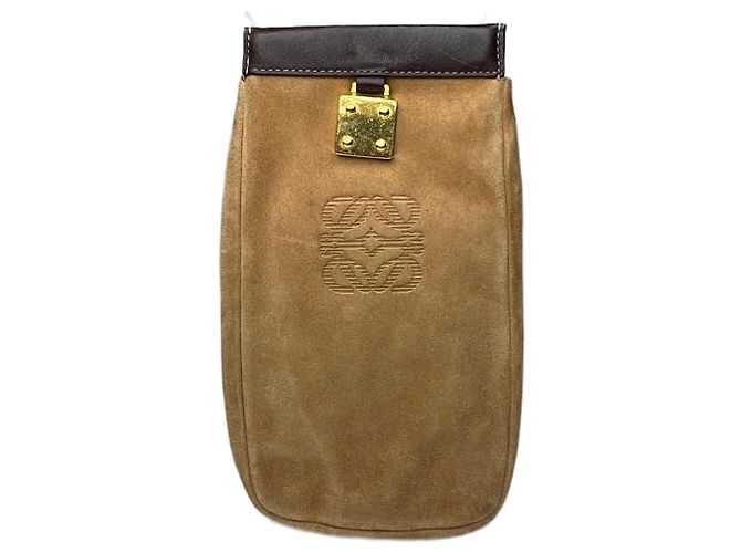 Vintage Loewe Suede Leather Pouch Brown Camel