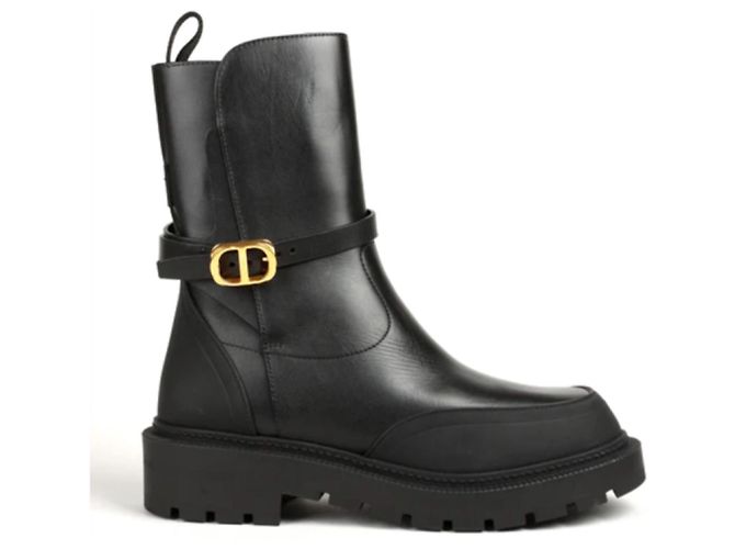 Dior Black Smooth Calf Leather Boots with CD Buckle Size 40