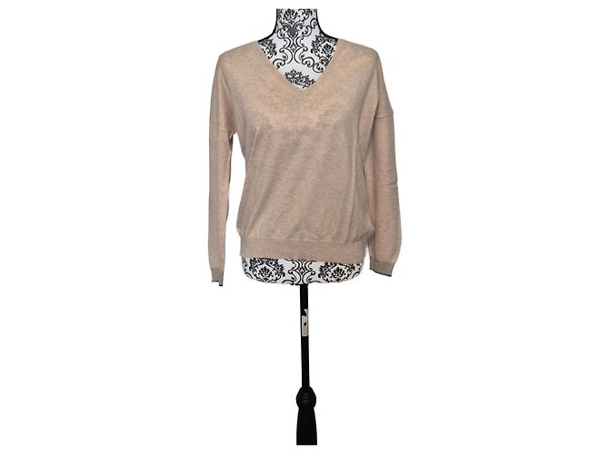 Pull feminino Bellerose bege com decote em V Tamanho 2 (38 / M)