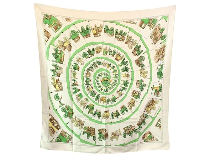 Hermès Hermes Vintage White Green Silk Scarf Carrosserie1975 Ledoux  ref.2559840