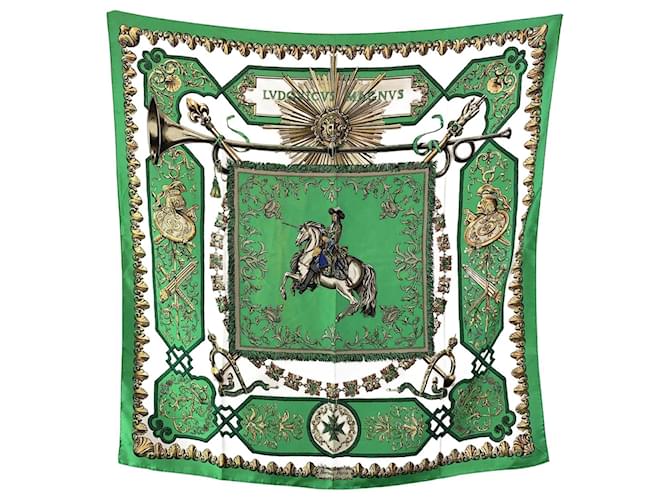 Hermès Hermes Vintage Silk Scarf Ludovicus Magnus de la Perriere Defects Green  ref.2559842