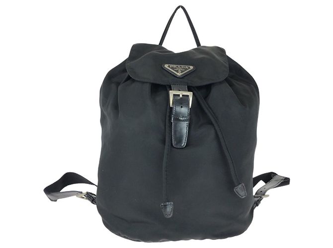 Prada Nylon Tessuto Logo Backpack Black