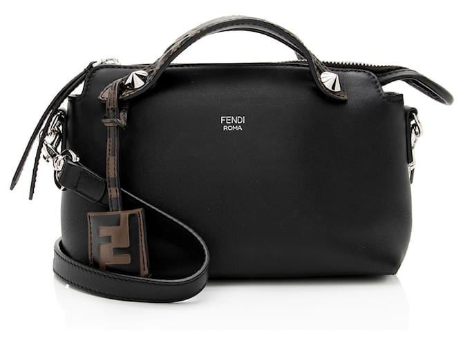 Fendi Calfskin FF Embossed By The Way Mini Boston Bag Black Leather Pony-style calfskin  ref.2559922