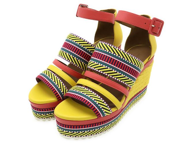 Sandalias de cuña de cuero Ines de Hermès Rosa Multicolor Amarillo