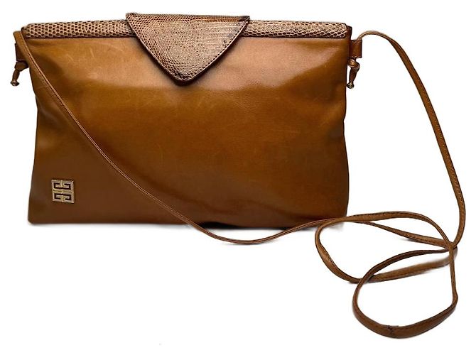 Vintage Givenchy Schlangenprägung Leder Umhängetasche Camel Kamel