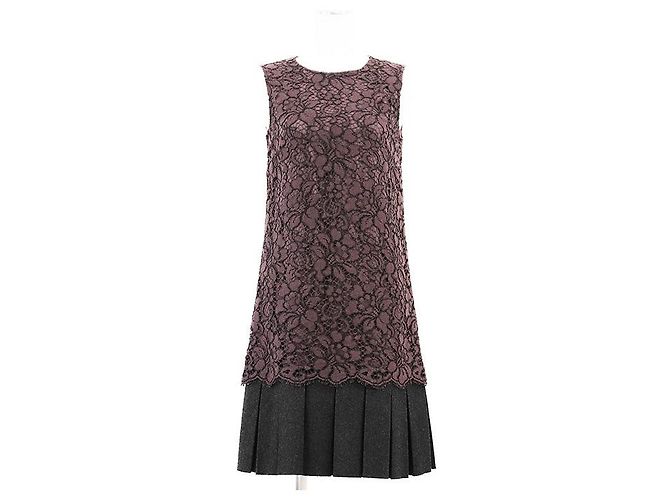 Dolce & Gabbana Vestido de mistura de lã com renda Dolce&Gabbana Marrom Bordeaux