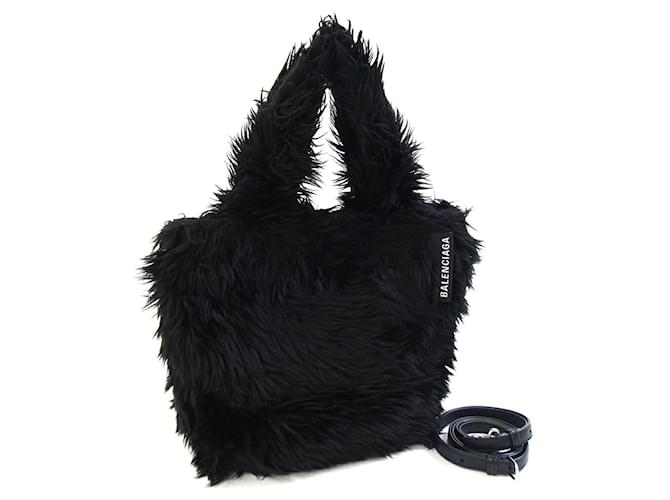 Balenciaga Black Faux Fur and Leather Handbag  ref.2560613