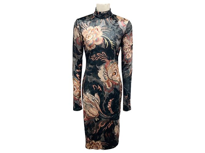 Etro Graue Multi 2024 Floral Bedrucktes Stretch-Chenille-Midikleid Mehrfarben