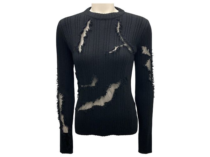 Maglione nero 2024 con dettagli in tulle a rete di Alexander McQueen