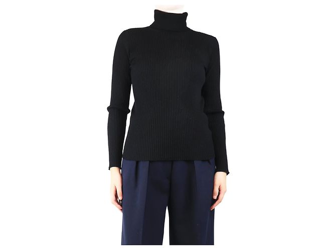 Paule Ka Schwarzes geripptes Rollkragenoberteil - Größe L